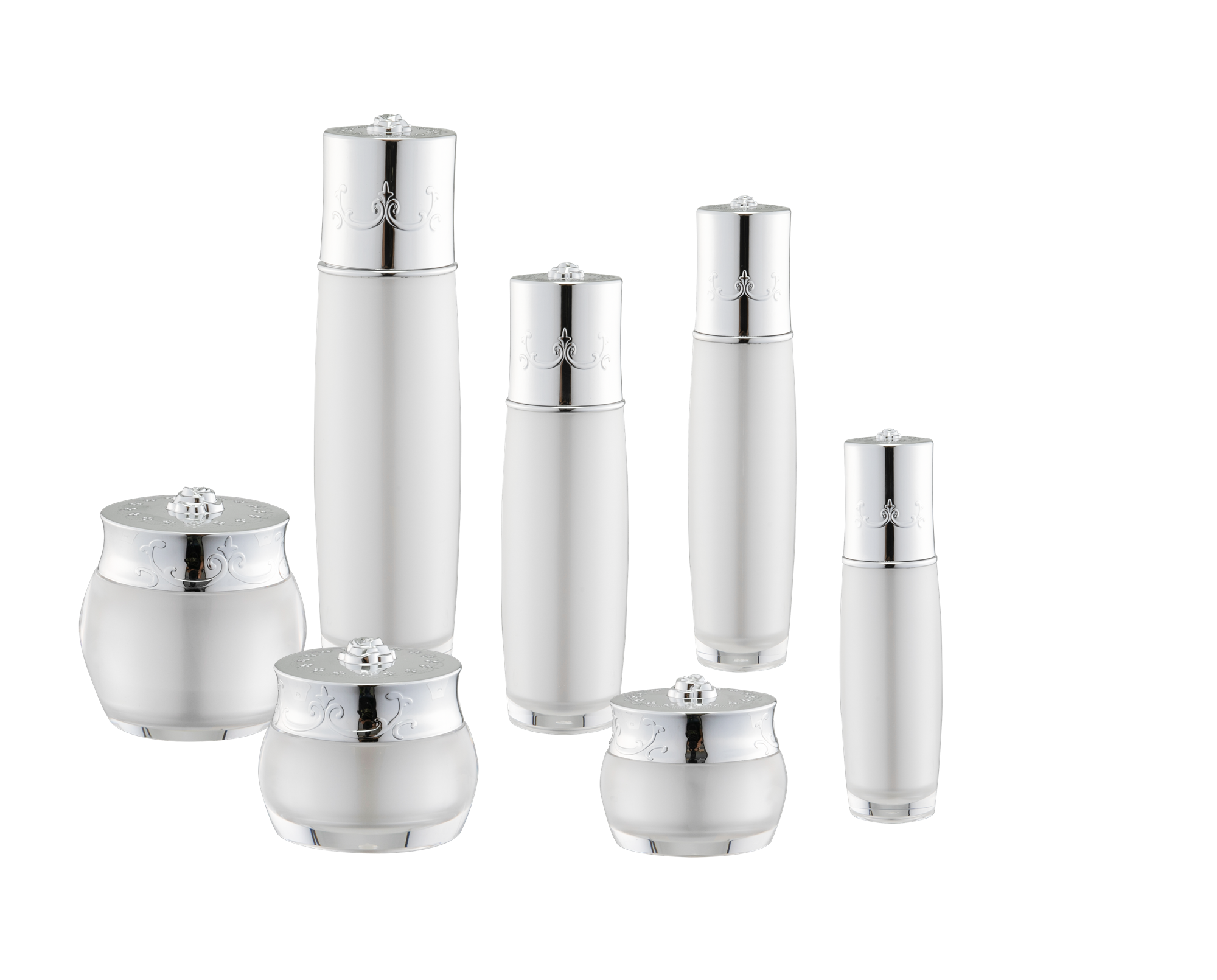 KR-4002 এক্রাইলিক বোতল এবং জার ত্বকের যত্ন এক্রাইলিক ক্রিম পাত্রে প্রসাধনী জন্য প্যাকেজিং বোতল সেট