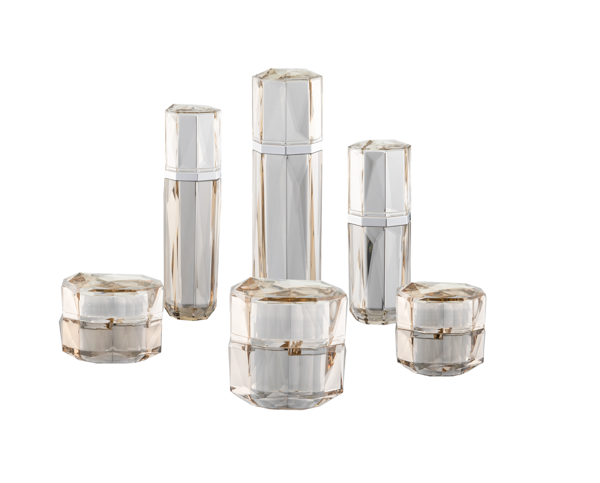 KR-4005 খালি বিলাসবহুল এক্রাইলিক প্রসাধনী প্যাকেজিং লোশন বোতল এবং ক্রিম পাত্রে জার